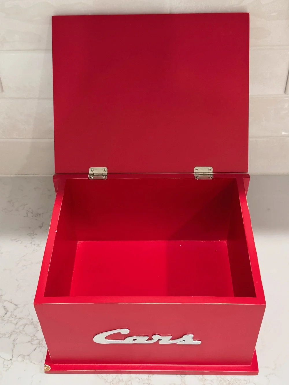 RARE Genuine Disney Pixar Cars Lightning McQueen Red Wooden Storage Chest Box